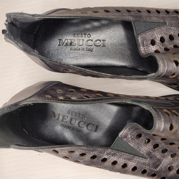 Sesto Meucci Eily Silver Laser Cut Wedge Sandals sz 6.5 - Picture 5 of 8